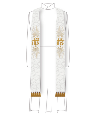 White Clergy Stole | IHS Monogram Pastor or Priest Stole (Handmade)