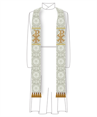 White Pastor or Priest Stole | White Stole with Chi Rho Goldwork Collection