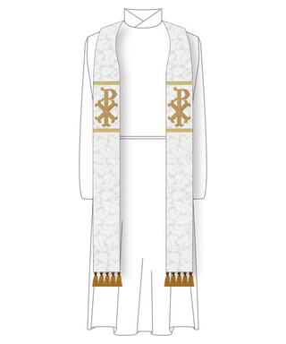 White Pastor or Priest Stole | White Stole with Chi Rho Goldwork Collection